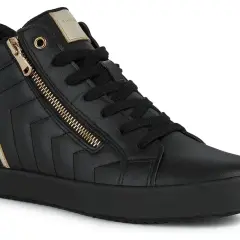 Czarne, wysokie trampki Geox z zamkiem i złotymi detalami. To firma, która stawia na komfort i styl.