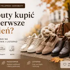 Różne rodzaje butów na jesień: złote sneakersy, beżowe mokasyny, brązowe półbuty i botki. Poradnik, jakie buty kupić jako pierwsze na jesień.